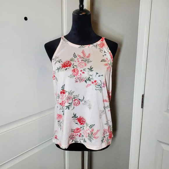 Flora by Flora Nikrooz Sleeveless Floral Blouse Keyhole Back Size Large - Picture 2 of 15